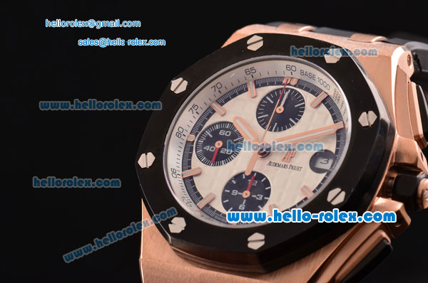 Audemars Piguet Royal Oak Offshore Chronograph Swiss Valjoux 7750-SHG Automatic Rose Gold Case with PVD Bezel and White Dial - Click Image to Close